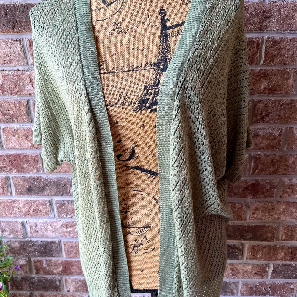 KM ROGERS SAGE GREEN OPEN FRONT SWEATER
